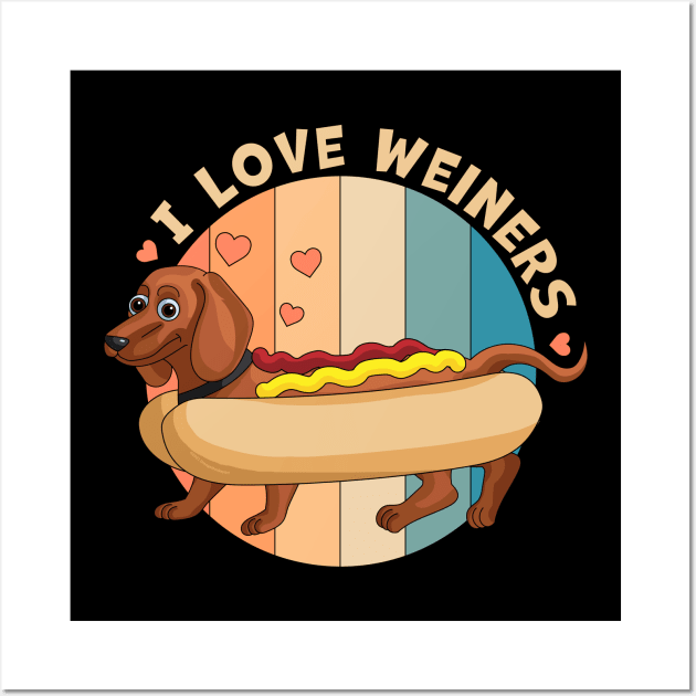 I Love Weiners Hot dog Dachshund Wall Art by OrangeMonkeyArt